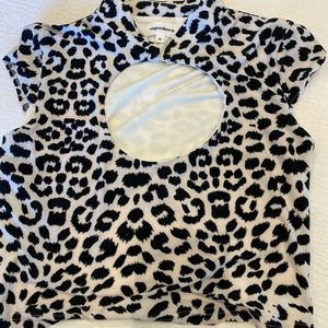 Black and white leopard cut out top